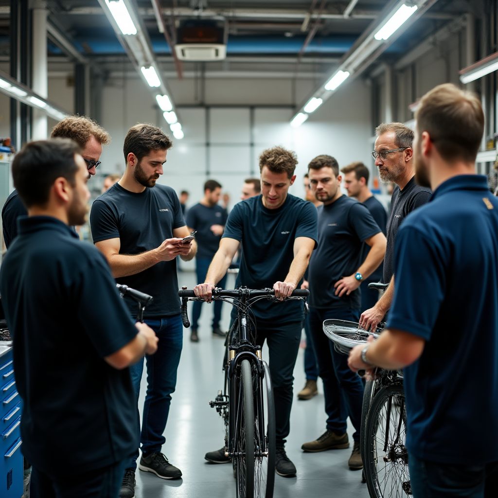 Equipo de expertos en bicicletas en el trabajo