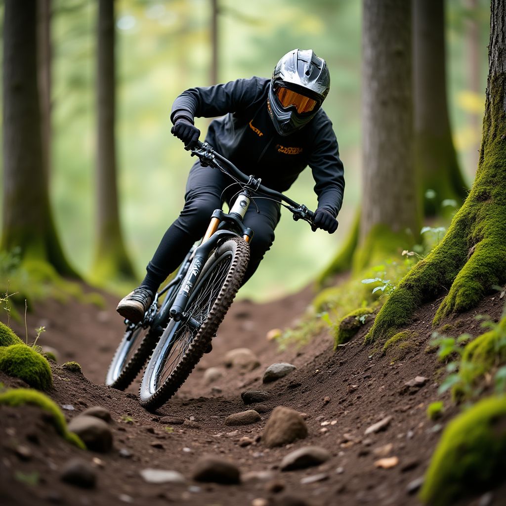 Bicicleta de montaña en un sendero forestal